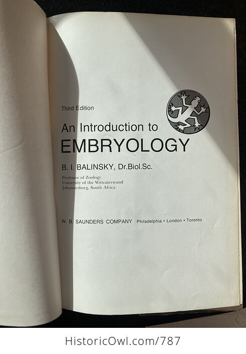 An Introduction to Embryology Third Edition Medical Sciences Book by Balinsky C1970 - #7N1YFbC2J7M-8