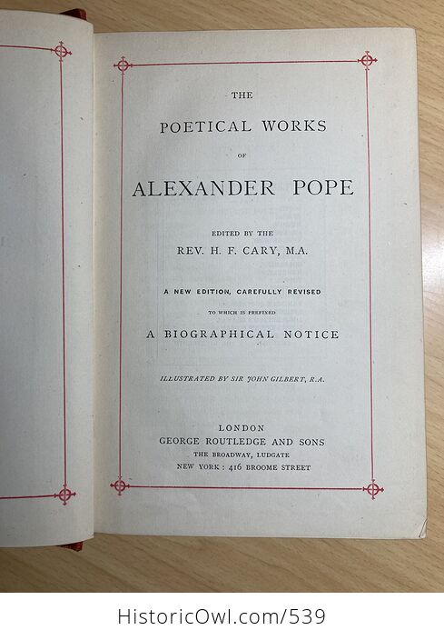 Antique Book the Poetical Works of Alexander Pope Edited by the Rev H F Cary - #WJN9q648nr4-4