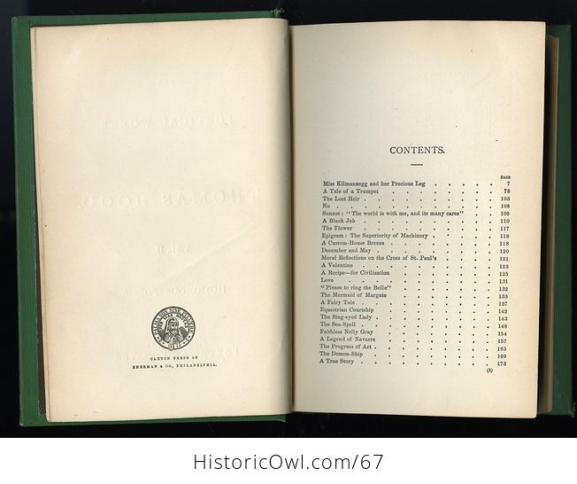 Antique Illustrated Books 3 Volumes Hoods Works the Prose Works of Thomas Hood Vol I and Vol Ii the Poetical Works of Thomas Hood Vol Ii C 1870 - #IT14slxKqYM-12