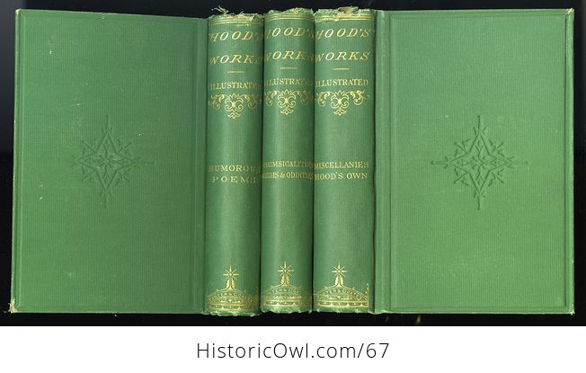 Antique Illustrated Books 3 Volumes Hoods Works the Prose Works of Thomas Hood Vol I and Vol Ii the Poetical Works of Thomas Hood Vol Ii C 1870 - #IT14slxKqYM-1