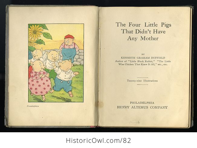 Antique Illustrated Childrens Book the Four Little Pigs That Didnt Have Any Mother by Kenneth Graham Duffield C1919 - #NX3dvEOfeg4-4