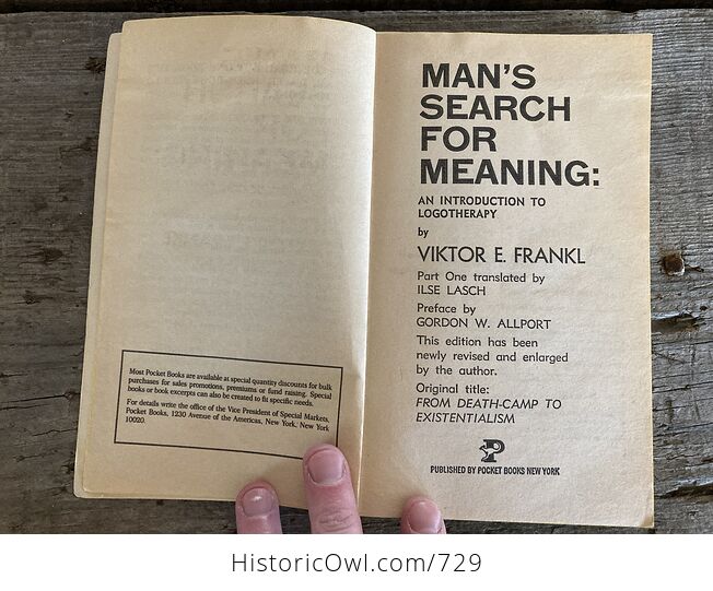 Mans Search for Meaning Book by Viktor E Frankl C1963 - #SAIqa7SSqJM-4