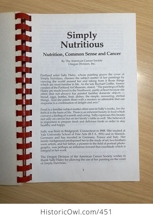 Simply Nutritious Spiral Bound Cookbook of Nutrition Common Sense and Cancer by the American Cancer Society Oregon Division C1985 - #kdgynKIhTqw-3