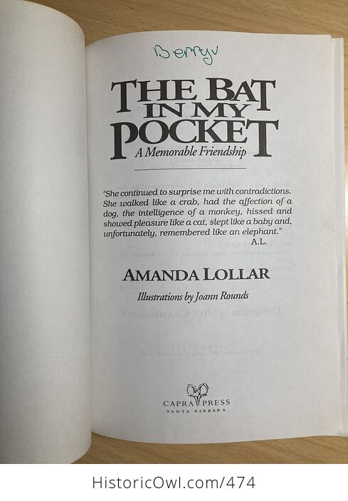 The Bat in My Pocket a Memorable Friendship by Amanda Lollar C1992 - #ZlQF81hsrFg-3