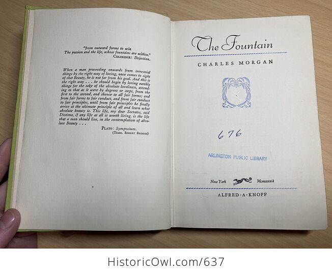 The Fountain Antique Book by Charles Morgan Twelfth Printing C1932 - #MWjSRDp6tMA-7