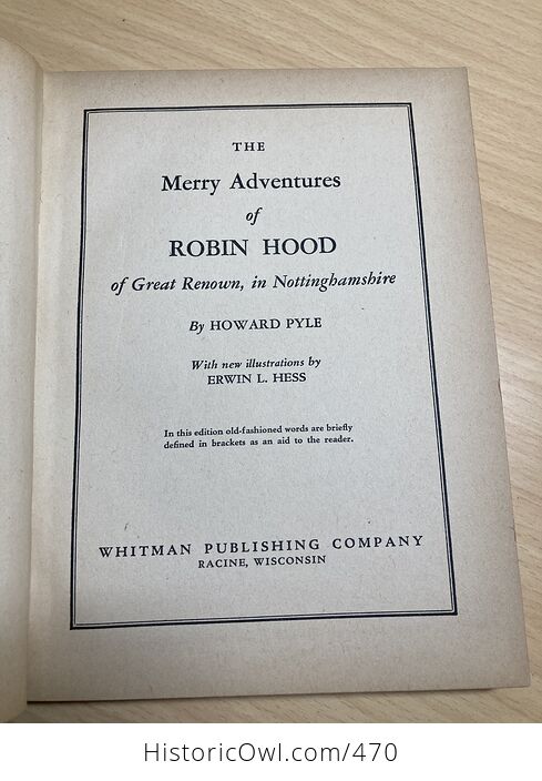 The Merry Adventures of Robin Hood of Great Renown in Nottinghamshire Vintage Book by Howard Pyle with Illustrations by Erwin Hess C1940 - #EbxOwbcLgm4-5