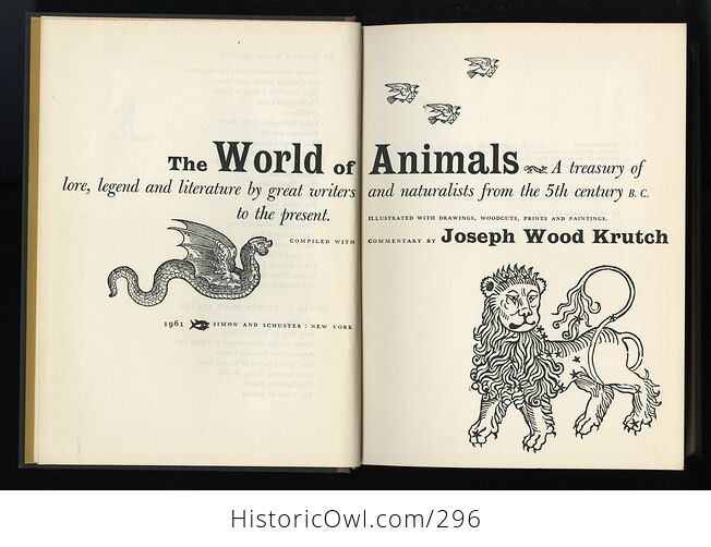 The World of Animals a Treasury of Lore Legend and Literature Vintage Illustrated Book by Joseph Wood Krutch C1961 - #8iRmJ6dXUIg-4