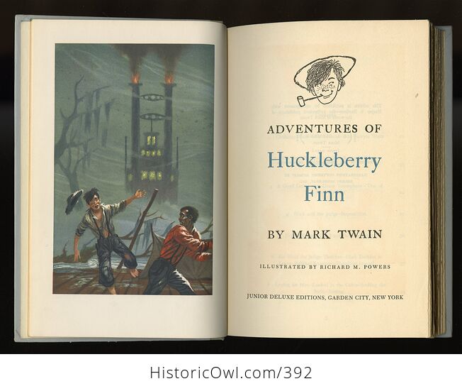 Vintage Adventures of Huckleberry Finn Illustrated Book by Mark Twain Junior Deluxe Editions C1954 - #DBLXRKzuEiY-4