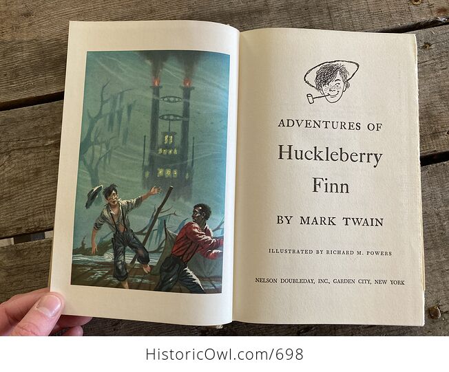 Vintage Adventures of Huckleberry Finn Illustrated Book by Mark Twain Junior Deluxe Editions C1954 - #yaGoQqnEZ2s-1