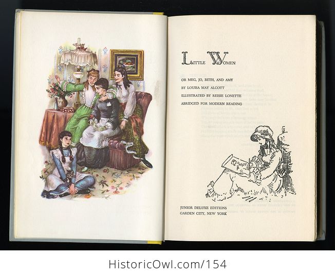 Vintage Illustrated Book Little Women by Louisa May Alcott Illustrated by Reisie Lonette Junior Deluxe Editions 1950 - #0pafI7wURkI-4