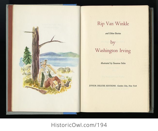 Vintage Illustrated Book Rip Van Winkle by Washington Irving Junior Deluxe Editions C1955 - #gAqwWTW5NAU-3