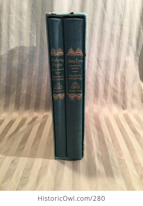 Vintage Illustrated Books Jane Eyre by Charlotte Bronte and Wuthering Heights by Emily Bronte Random House Two Book Boxed Set 1943 - #nbCnK5c1ikY-2