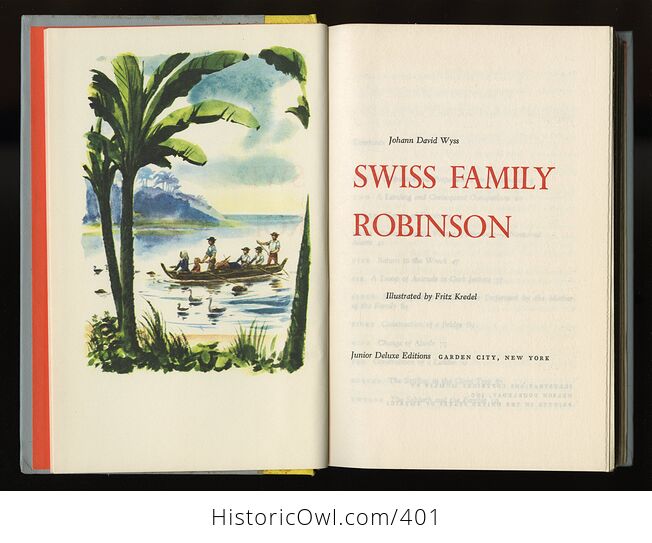 Vintage Swiss Family Robinson Illustrated Book by Johann David Wyss Junior Deluxe Editions C1954 - #EM7rS3DFmpU-1