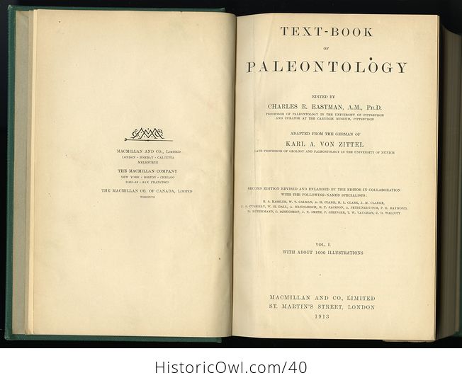 Vintage Text Book of Paleontology by Karl a Von Zittel Edited by Charles R Eastman C1913 - #xcyEgpHfrC4-5