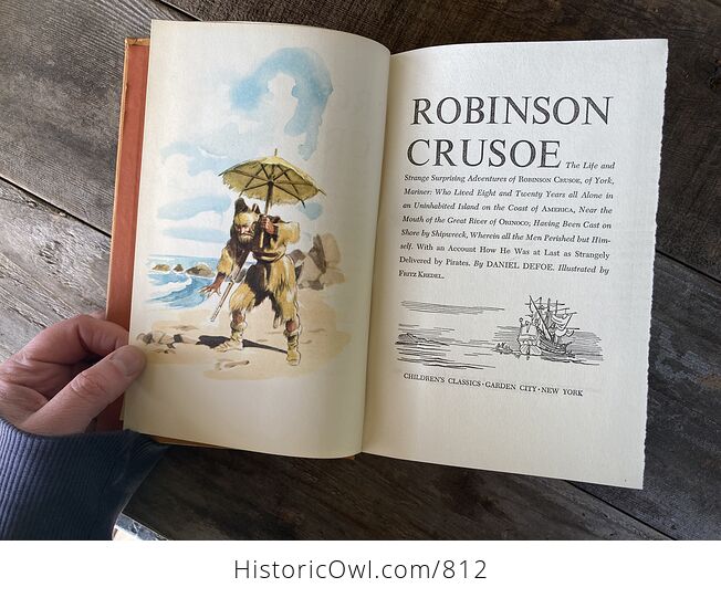 Vintage the Adventures of Robinson Crusoe Illustrated Book by Daniel Defore Childrens Classics C1945 - #AAlJf3RJ4YA-5