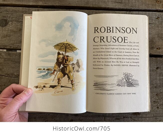 Vintage the Adventures of Robinson Crusoe Illustrated Book by Daniel Defore Childrens Classics C1945 - #IC27mNylb9Y-4