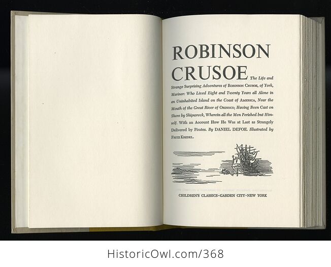 Vintage the Adventures of Robinson Crusoe Illustrated Book by Daniel Defore Childrens Classics C1945 - #WD61GZ2sm9I-4