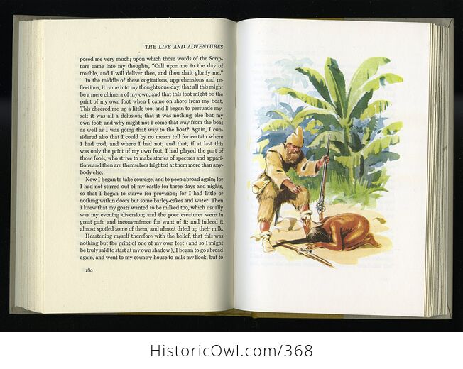 Vintage the Adventures of Robinson Crusoe Illustrated Book by Daniel Defore Childrens Classics C1945 - #WD61GZ2sm9I-6